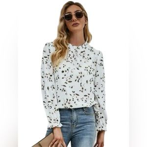 New floral ruffle trim blouse